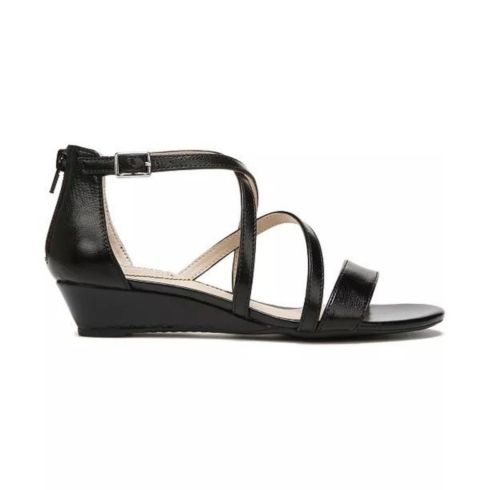 LifeStride Yolanda Black Strappy Wedge Sandals with Zipper Back Women Sz 5.5 NIB